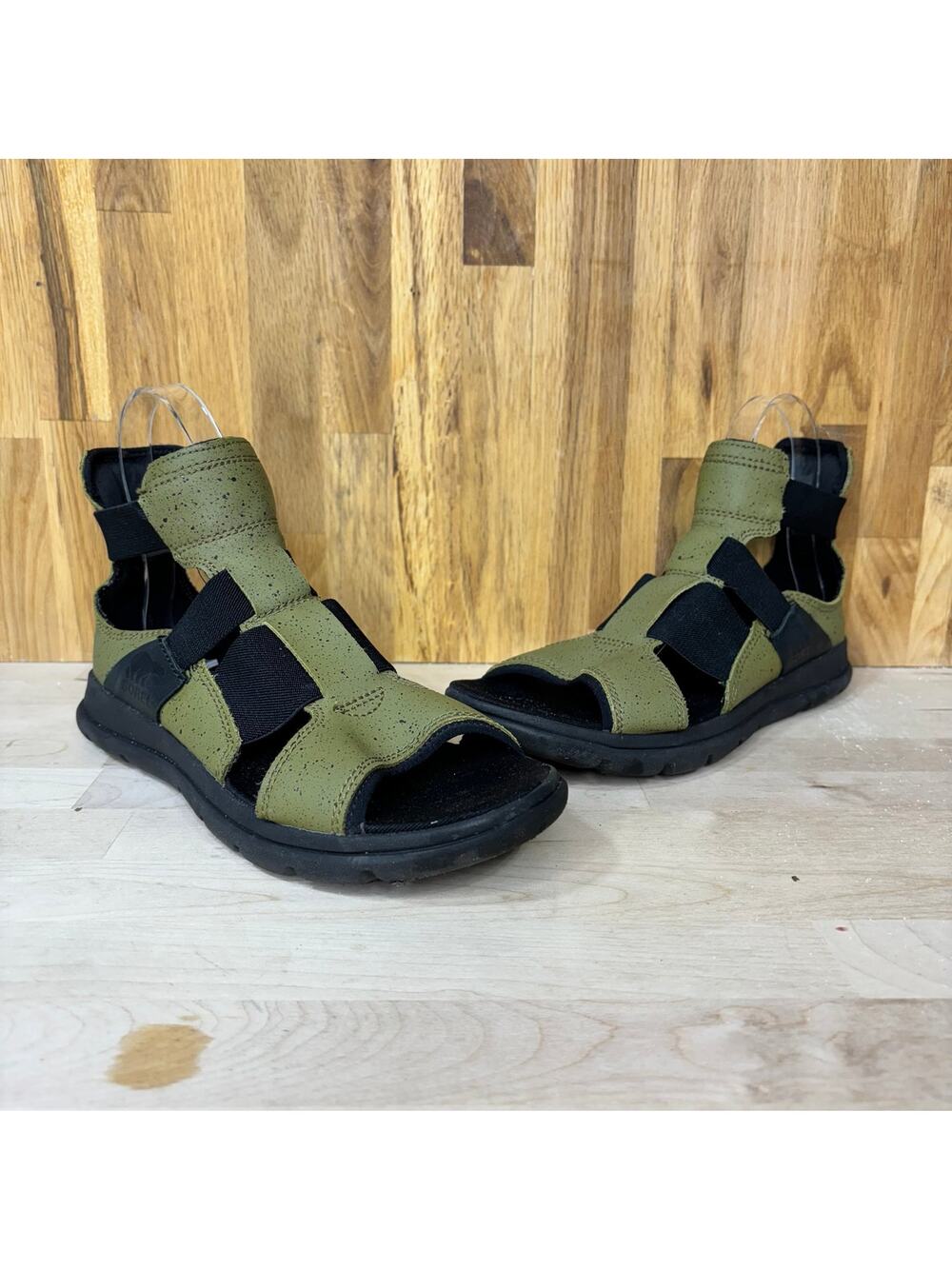 Sorel Women’s Explorer Gladiator Green Leather Gore Elastic Stretch Sandal 7.5